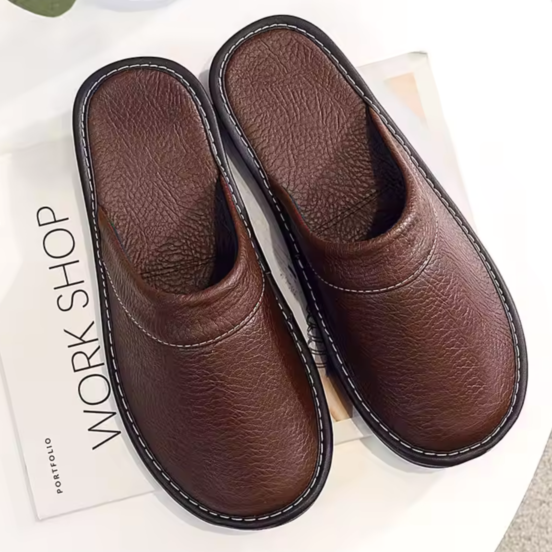 Men’s Leather House Slippers Slip On