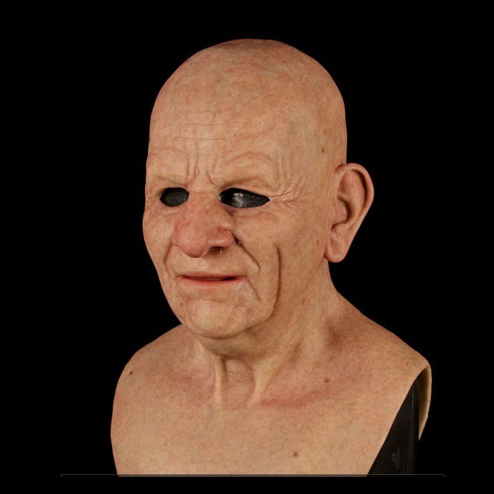 Realistic Old Man Halloween Mask - Movable Mouth Horror Latex Hood