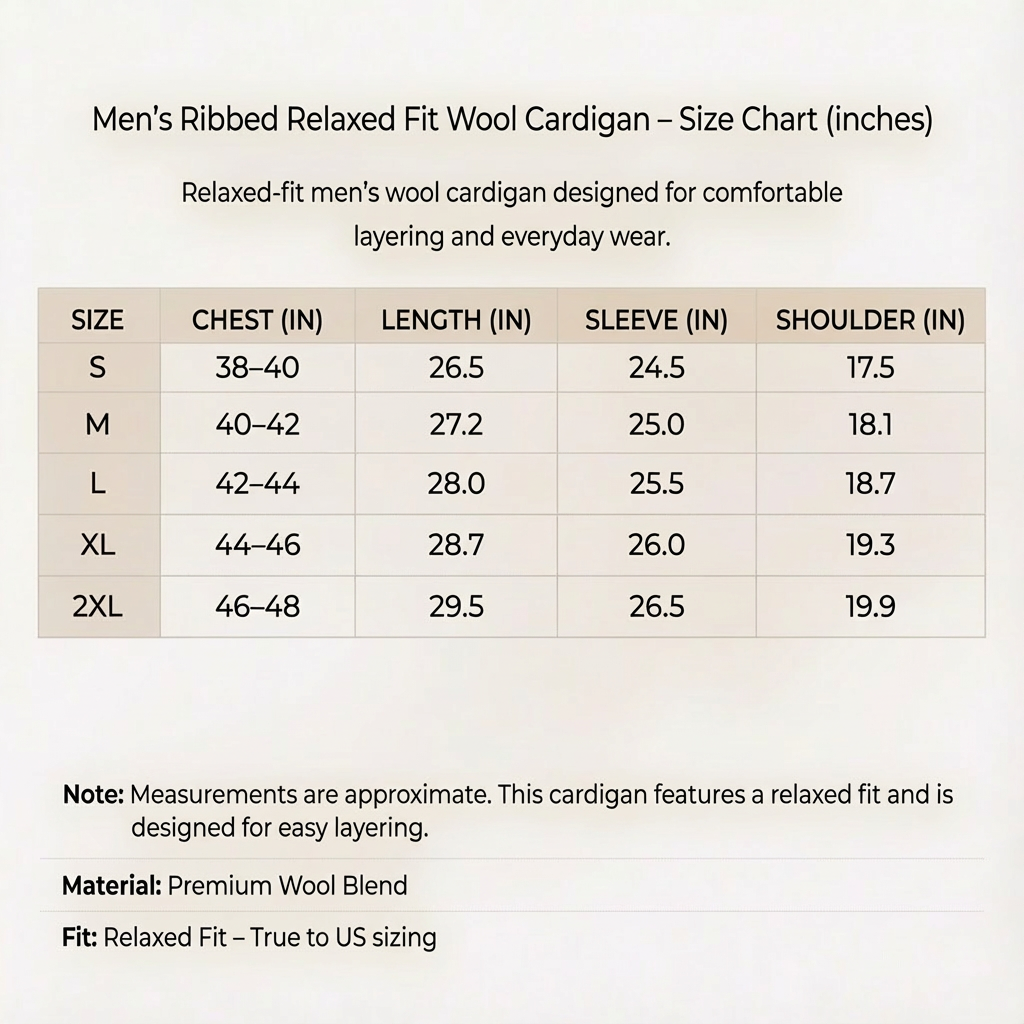 Men's Ribbed Relaxed Fit Cardigan - Cozy Open Front Knit Sweater
