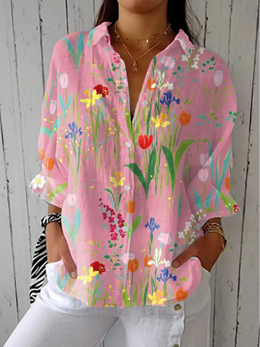 Women’s Floral Print Button Front Blouse