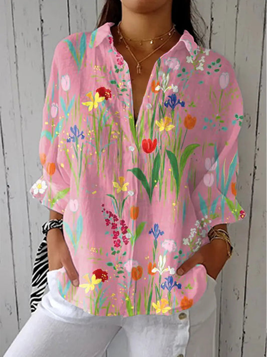 Women’s Floral Print Button Front Blouse