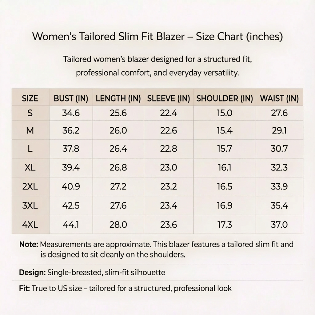 Women's Tailored Slim Fit Blazer - Professional Business Casual Jacket