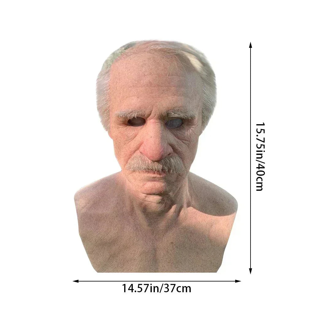 Realistic Old Man Halloween Mask - Movable Mouth Horror Latex Hood