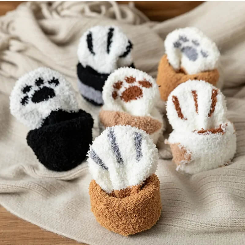 Women's Cat Paw Crew Socks with Embroidered Detail