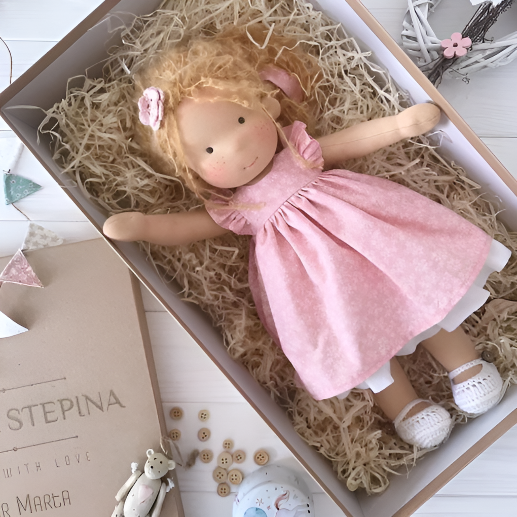 Handmade Waldorf Cuddly Doll - Soft Cotton Wool Toddler Plush