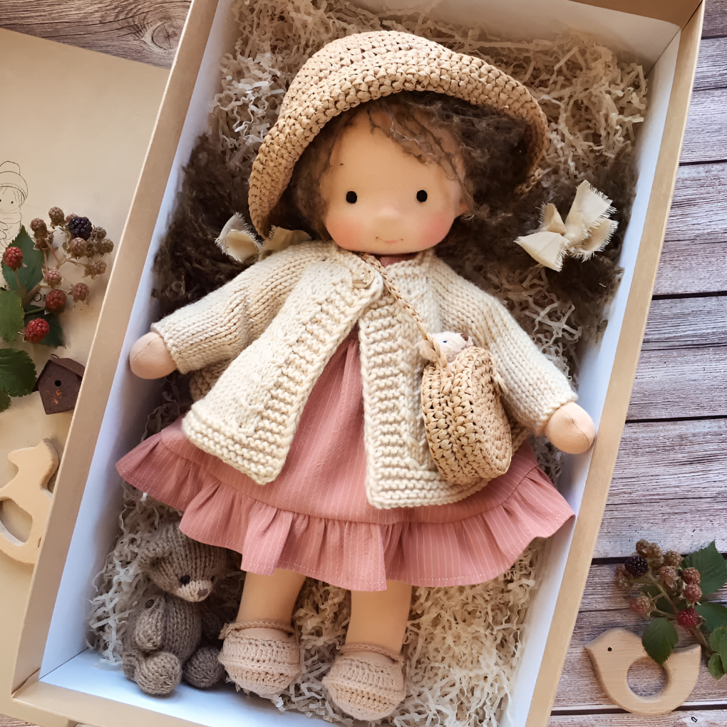 Handmade Waldorf Cuddly Doll - Soft Cotton Wool Toddler Plush