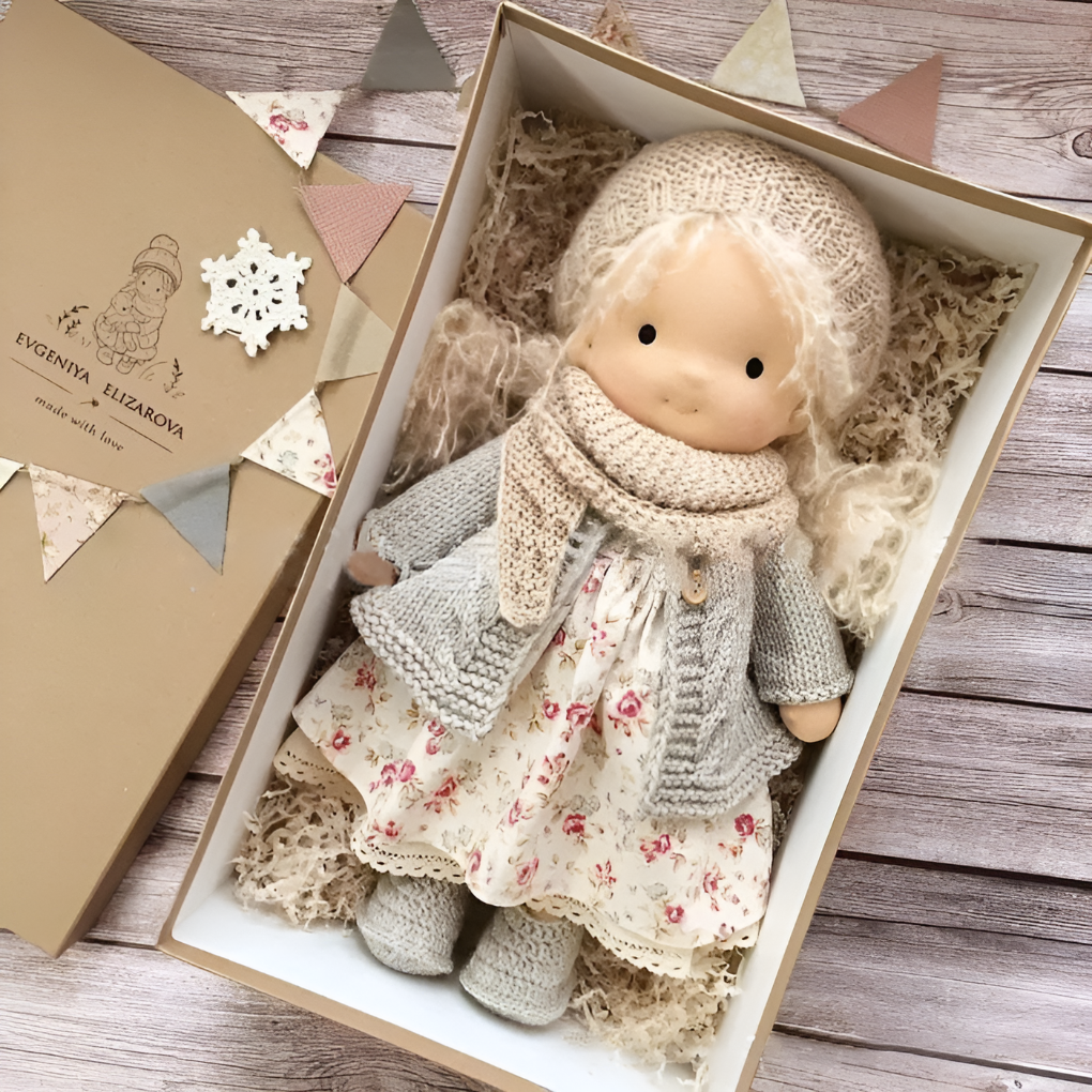 Handmade Waldorf Cuddly Doll - Soft Cotton Wool Toddler Plush