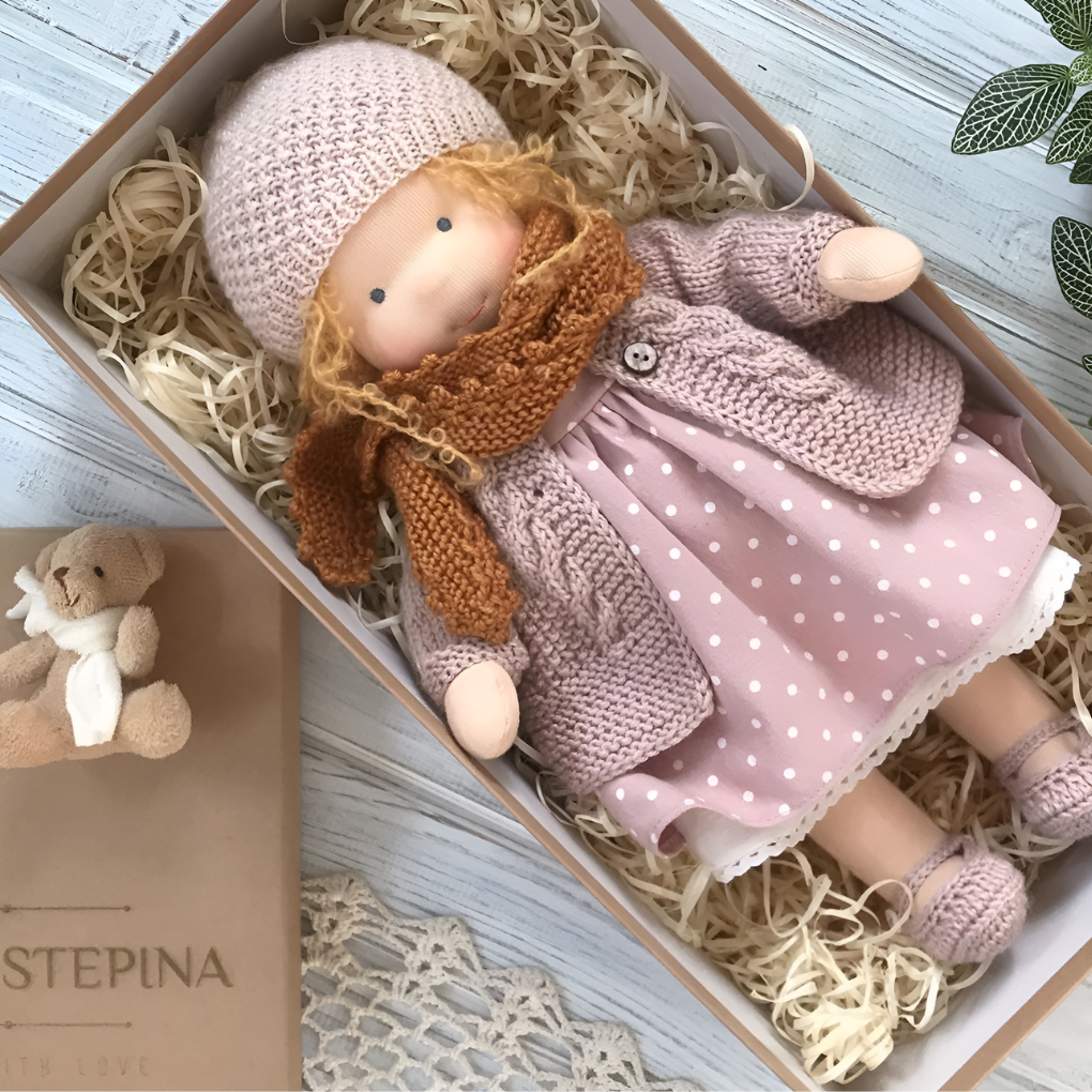 Handmade Waldorf Cuddly Doll - Soft Cotton Wool Toddler Plush