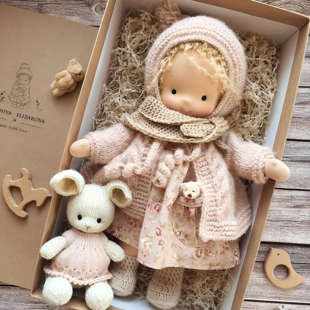 Handmade Waldorf Cuddly Doll - Soft Cotton Wool Toddler Plush