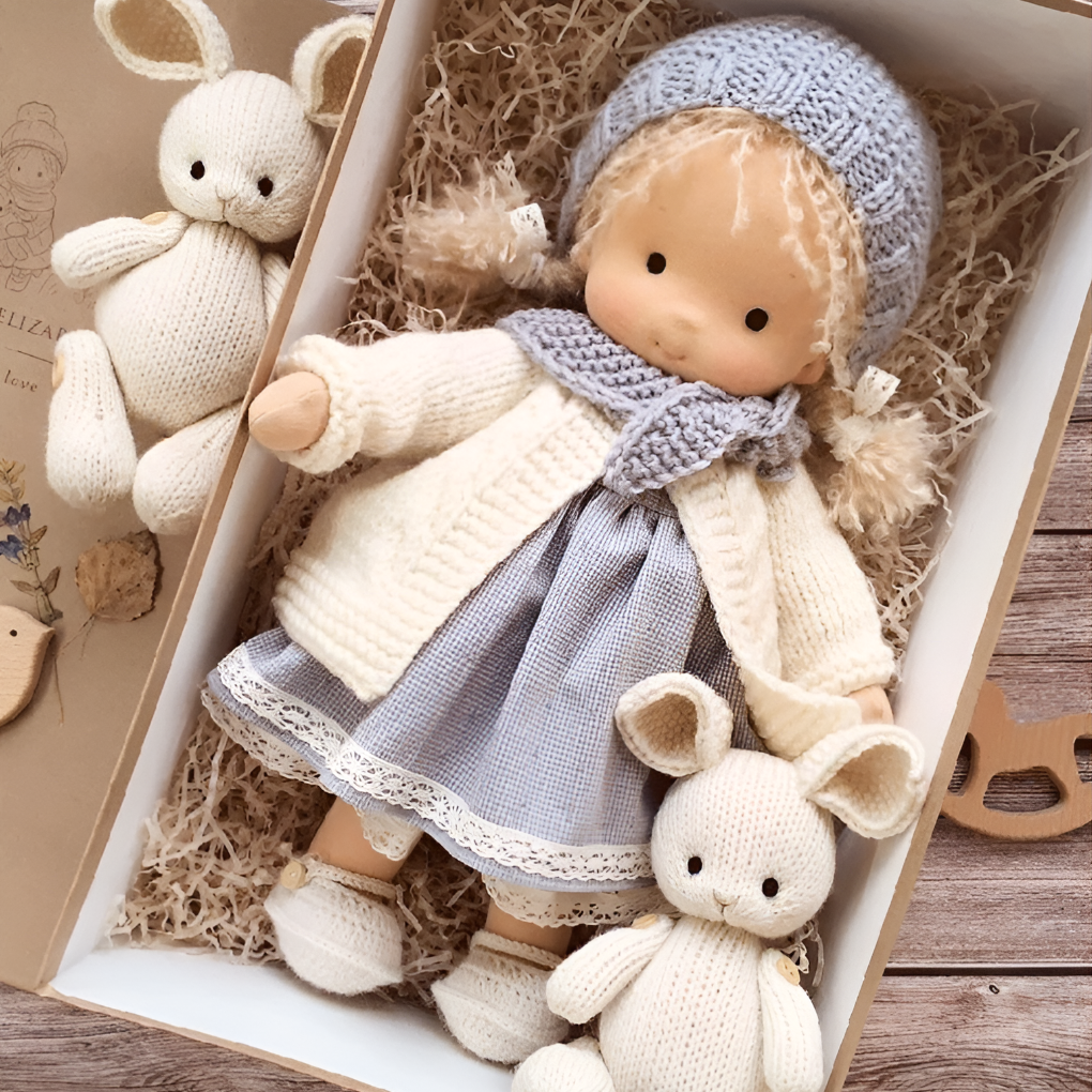 Handmade Waldorf Cuddly Doll - Soft Cotton Wool Toddler Plush