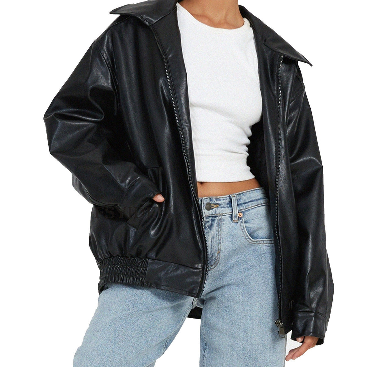 Women’s Oversized Faux Leather Bomber Jacket