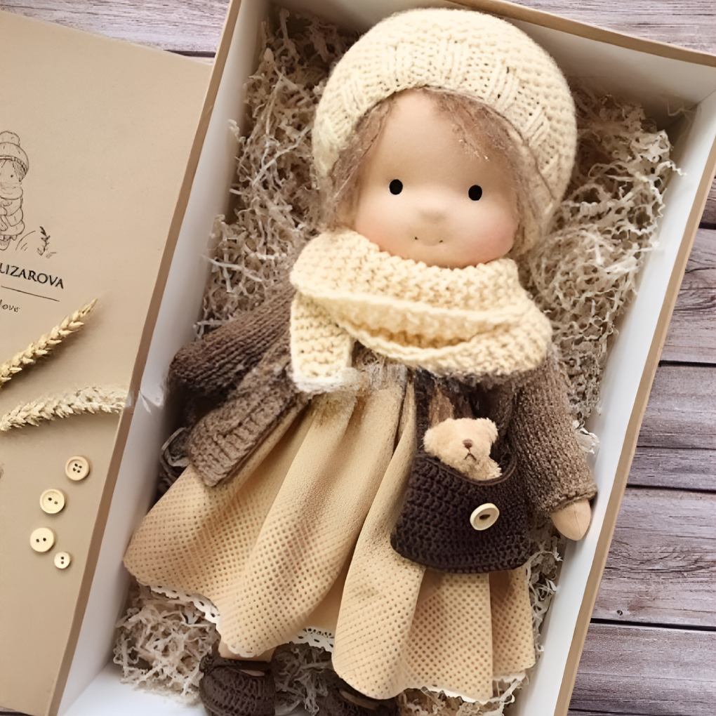 Handmade Waldorf Cuddly Doll - Soft Cotton Wool Toddler Plush
