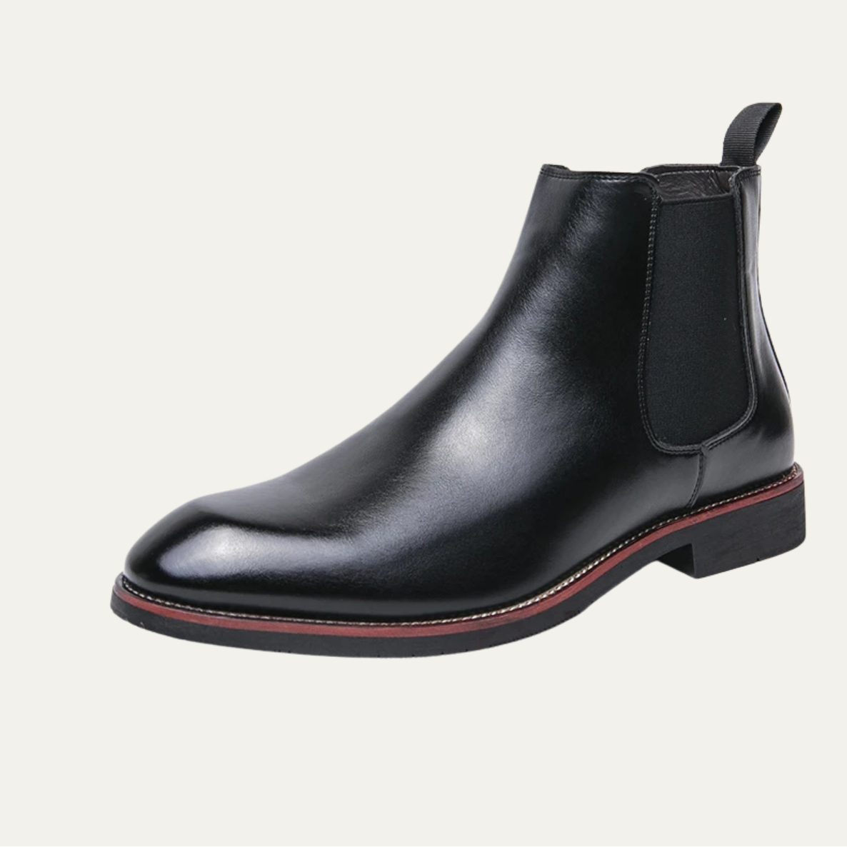 Men’s Black Leather Chelsea Boots with Anti-Slip Rubber Sole