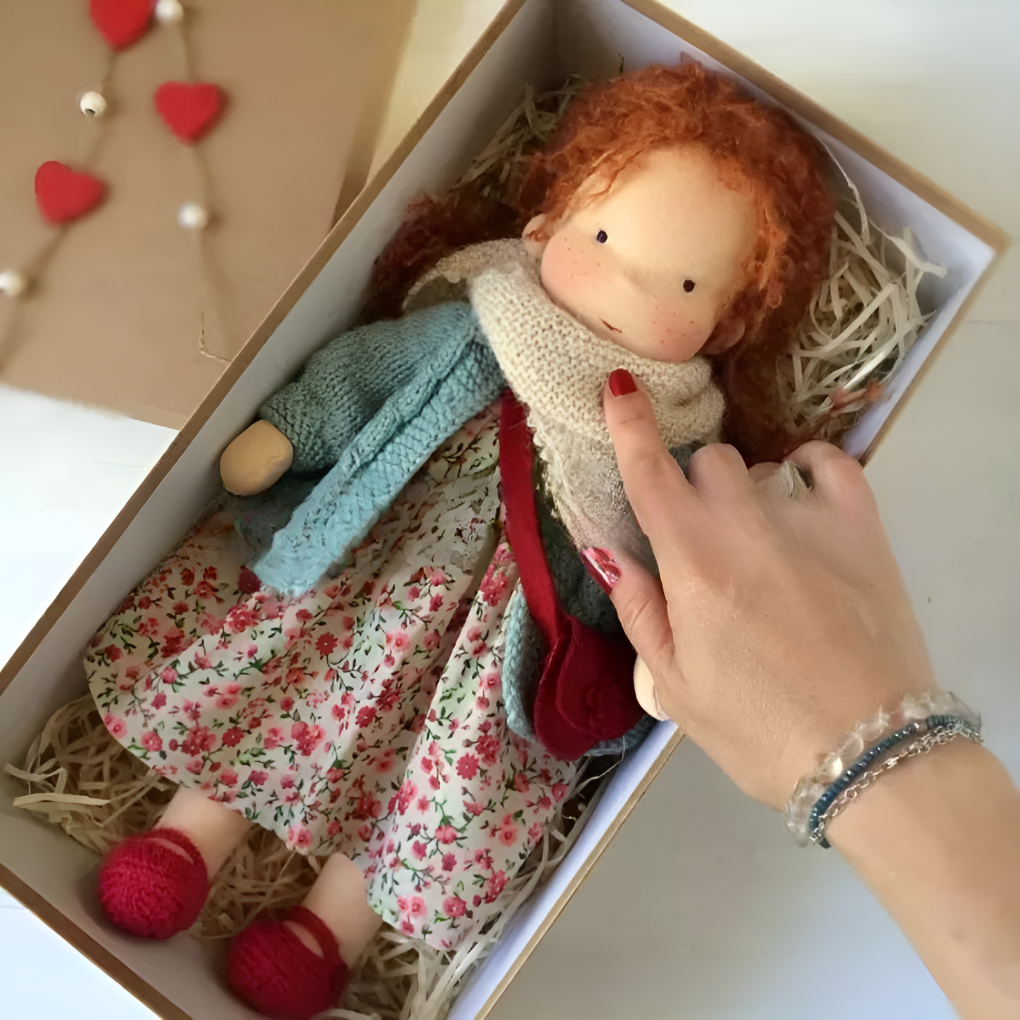 Handmade Waldorf Cuddly Doll - Soft Cotton Wool Toddler Plush