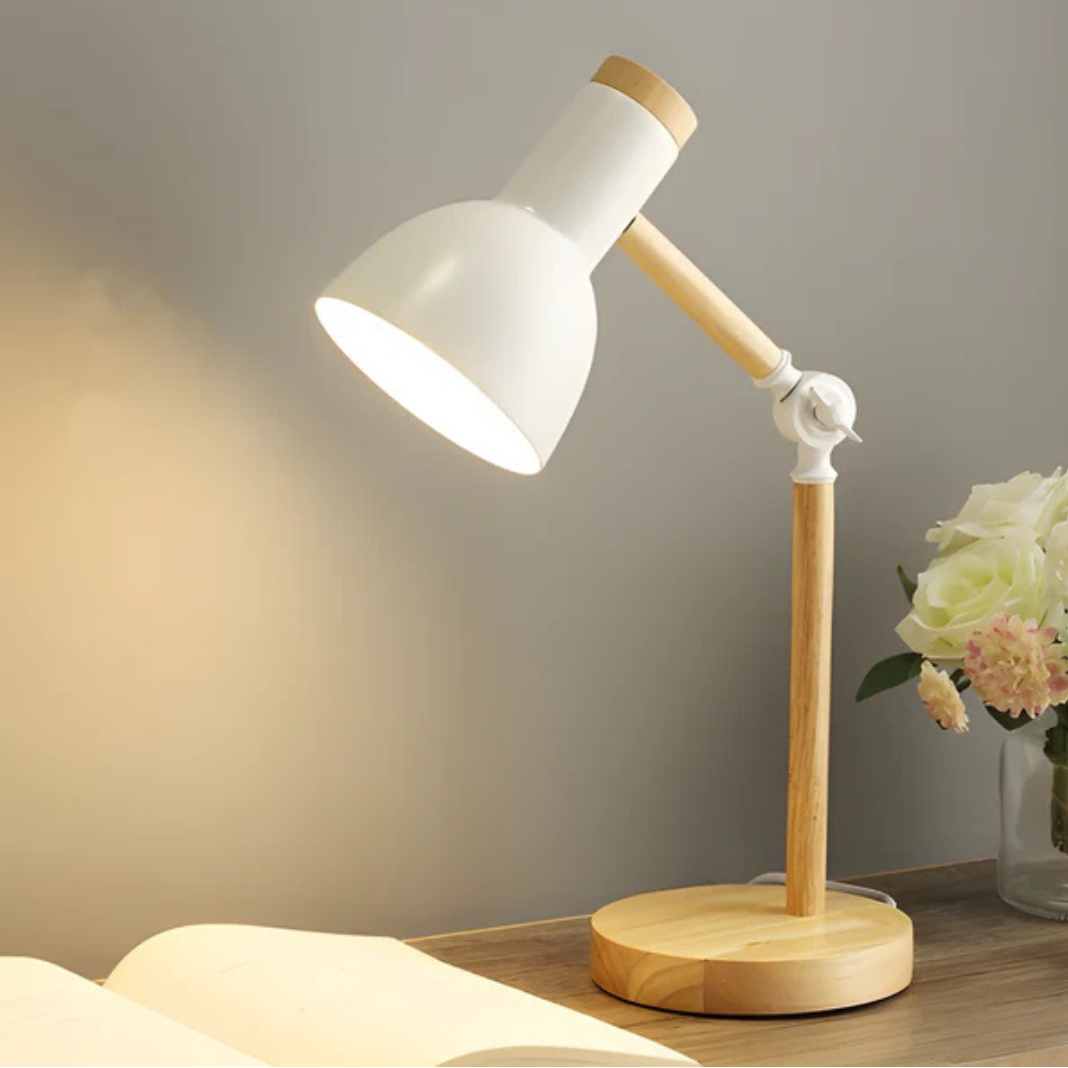 Modern Adjustable Table Lamp – Wooden & Metal LED Desk Light