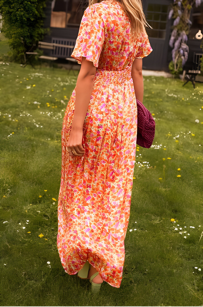 Women’s Floral Maxi Dress with V-Neck and Flowy Fit
