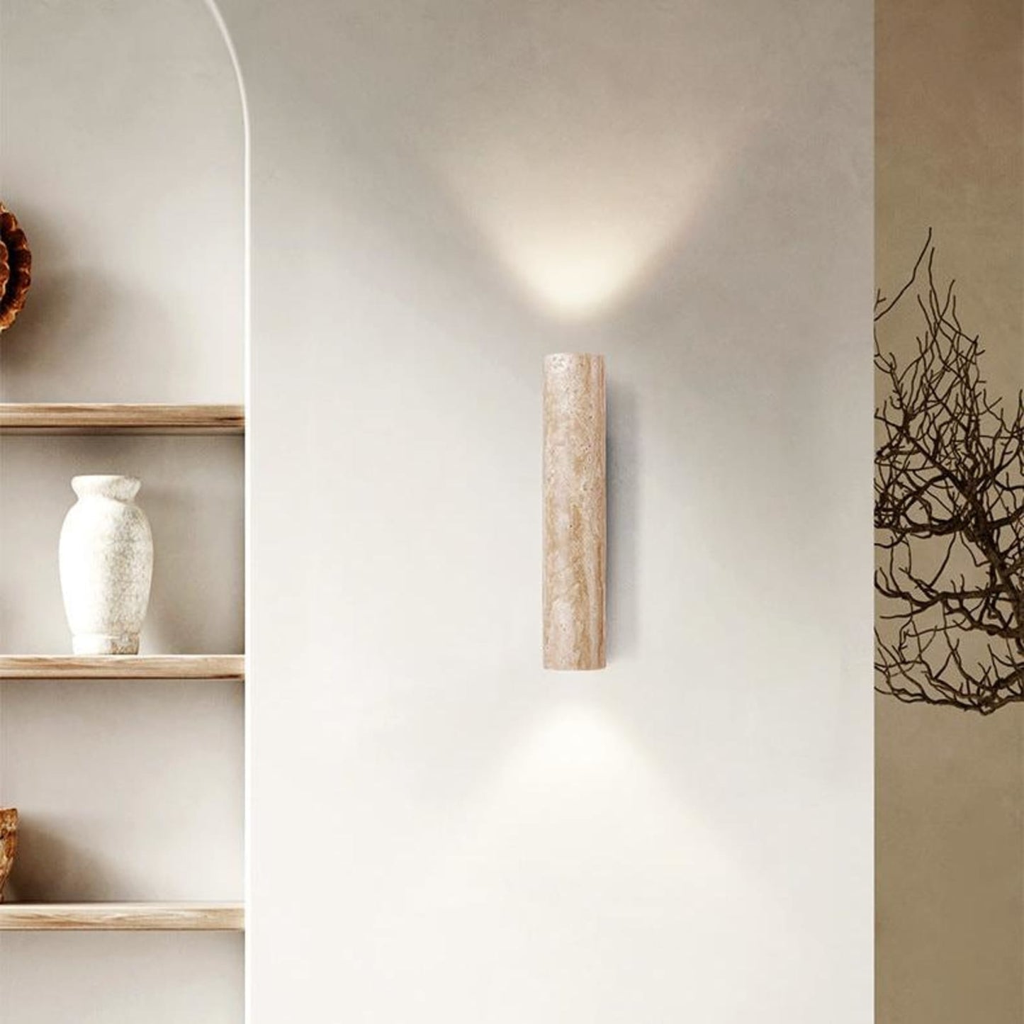 Travertine & Wood LED Wall Light