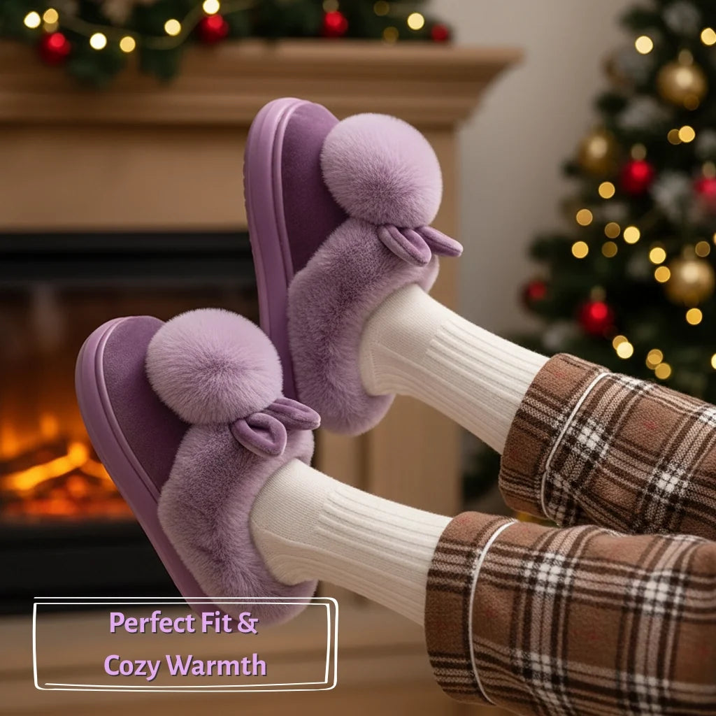 Women's Plush Bunny Slippers with Open or Closed Heel