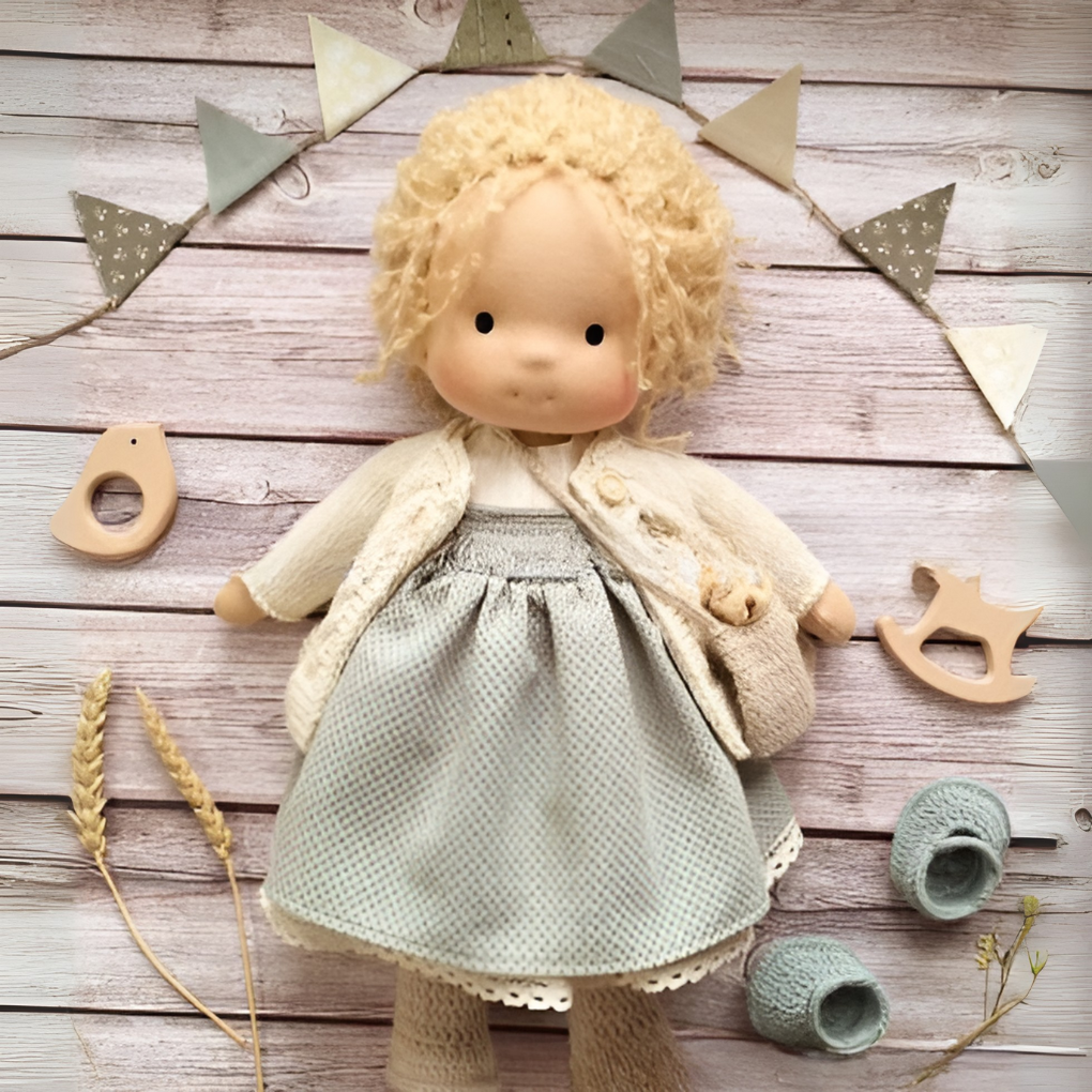 Handmade Waldorf Cuddly Doll - Soft Cotton Wool Toddler Plush
