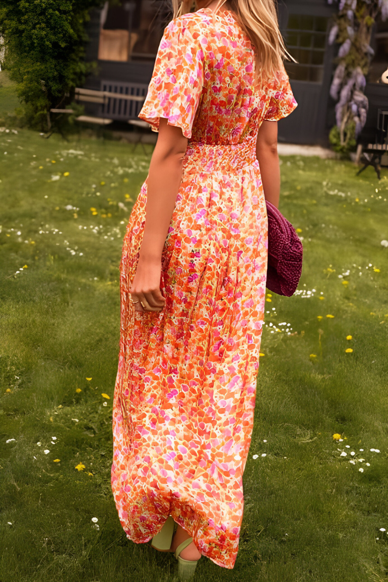 Floral Maxi Dress with V Neck for Women