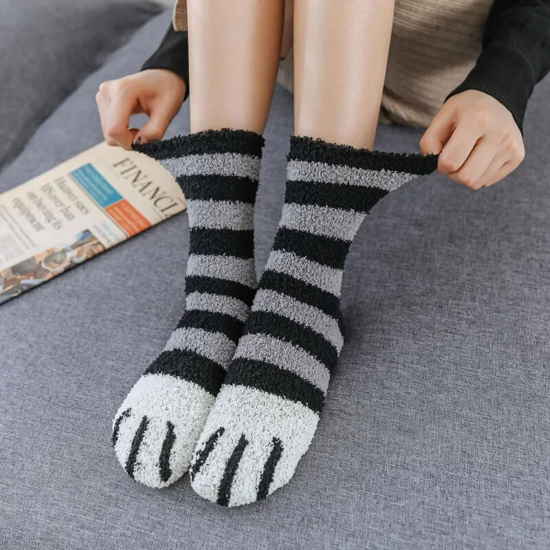 Women's Cat Paw Crew Socks with Embroidered Detail