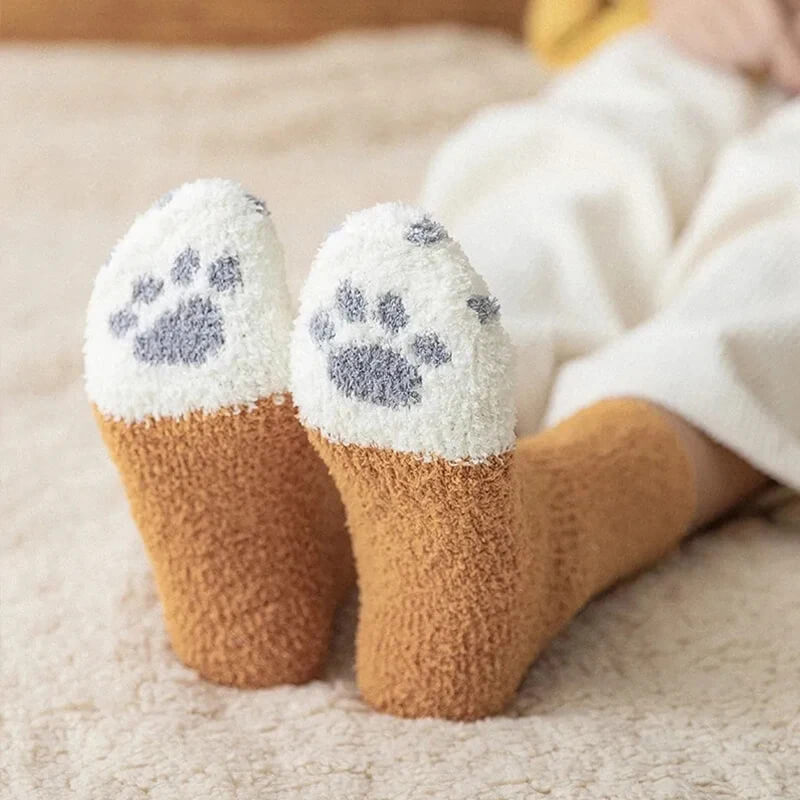 Women's Cat Paw Crew Socks with Embroidered Detail