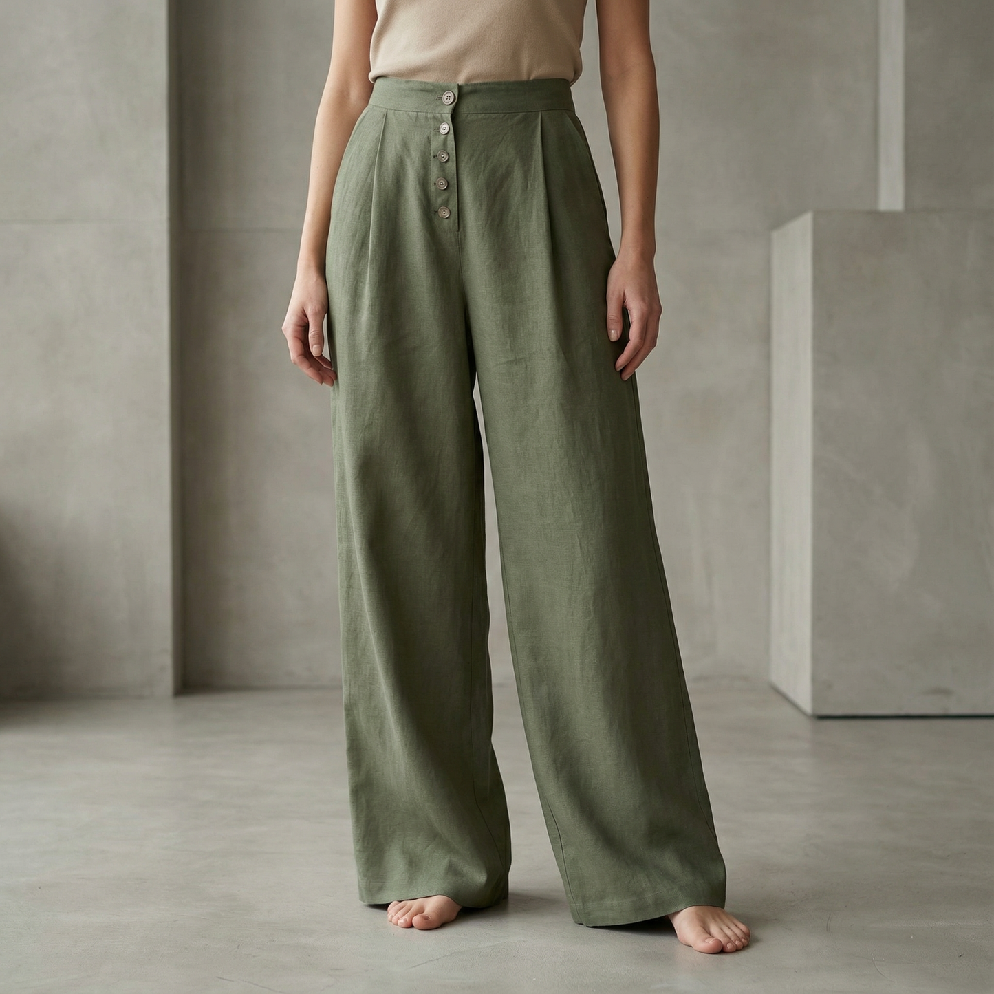 Elena High-Waist Button-Up Palazzo Pants for Women – Flowy Wide-Leg Fit