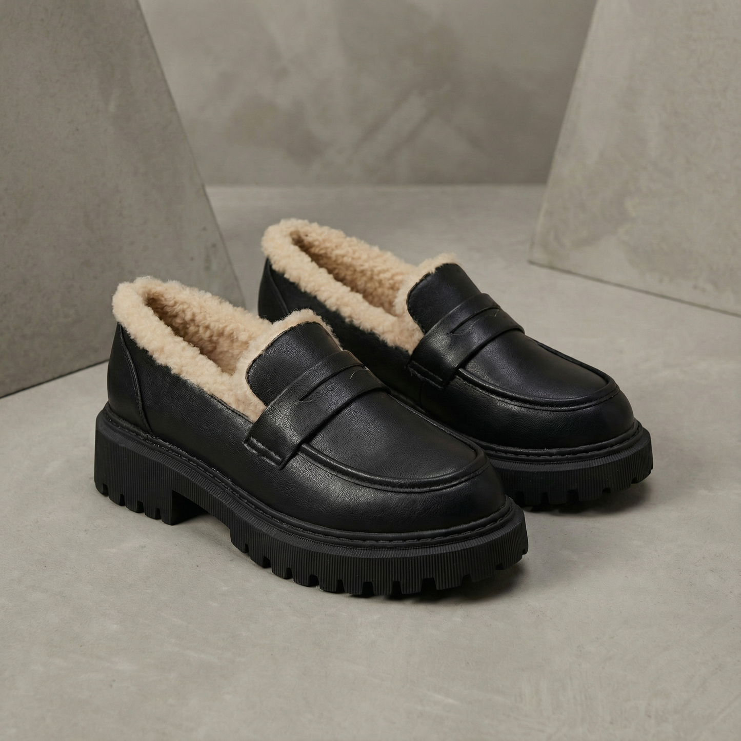 Elara Sherpa-Lined Platform Loafers for Women – Warm & Stylish Winter Shoes