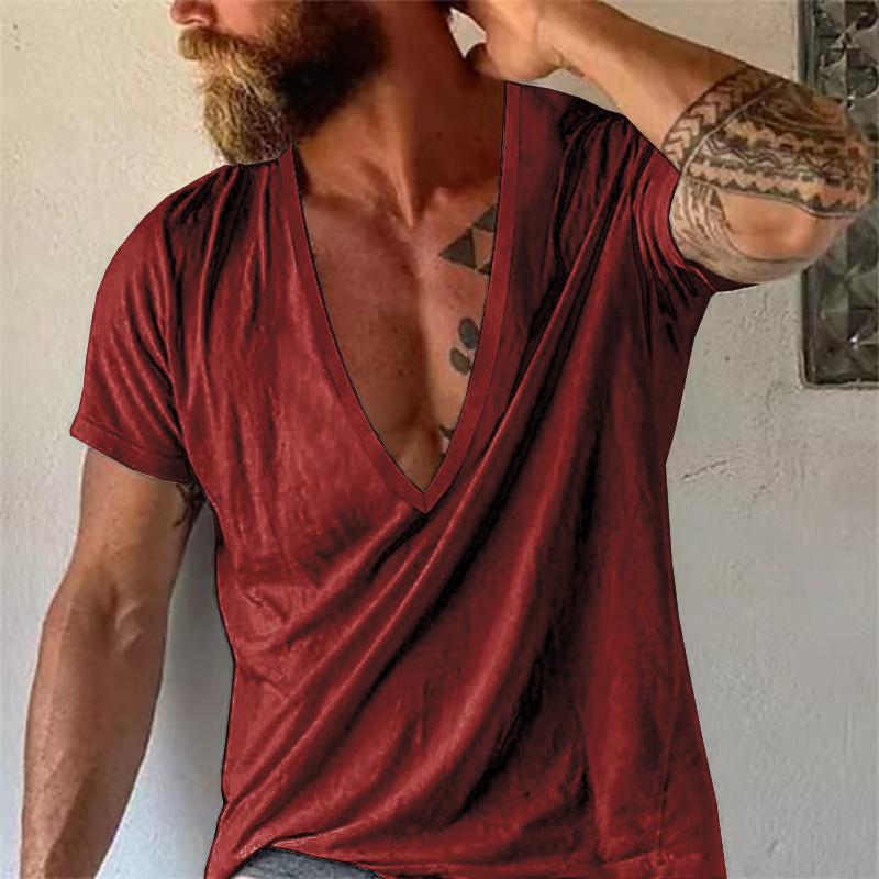 Men’s Deep V-Neck Cotton T-Shirt