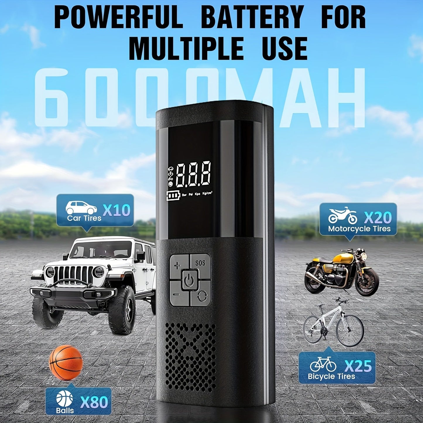 Portable Air Compressor with LCD Display & LED Light
