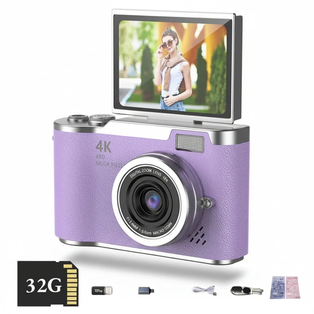 4K Digital Camera 48MP Flip Screen 8X Zoom Compact Vlogging Cam
