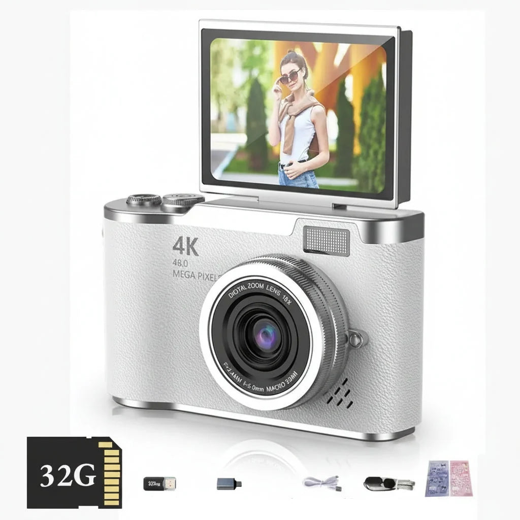 4K Digital Camera 48MP Flip Screen 8X Zoom Compact Vlogging Cam