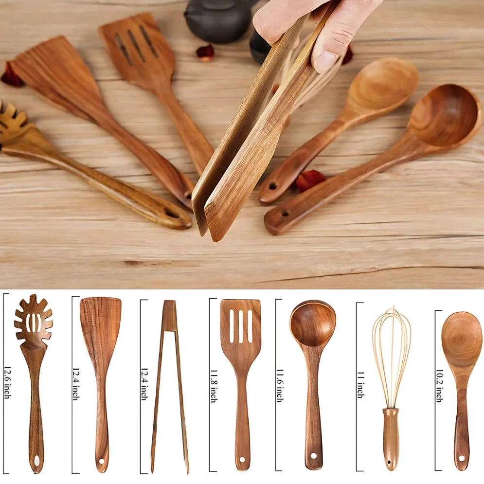 Minimalist Wooden Cooking Utensils Set – 7-Piece Non-Scratch Kitchen Tool Set