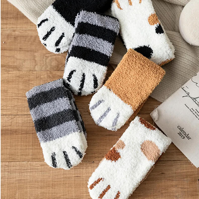 Women's Cat Paw Crew Socks with Embroidered Detail