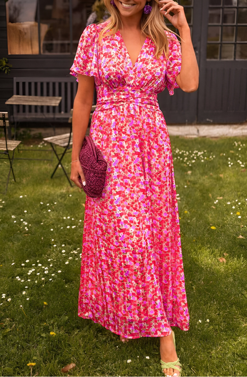 Women’s Floral Maxi Dress with V-Neck and Flowy Fit
