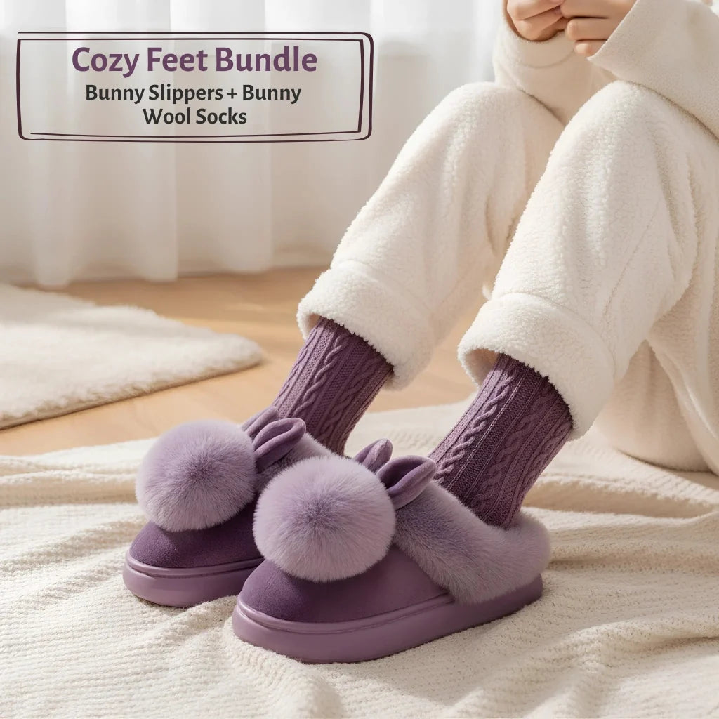 Women's Plush Bunny Slippers with Open or Closed Heel