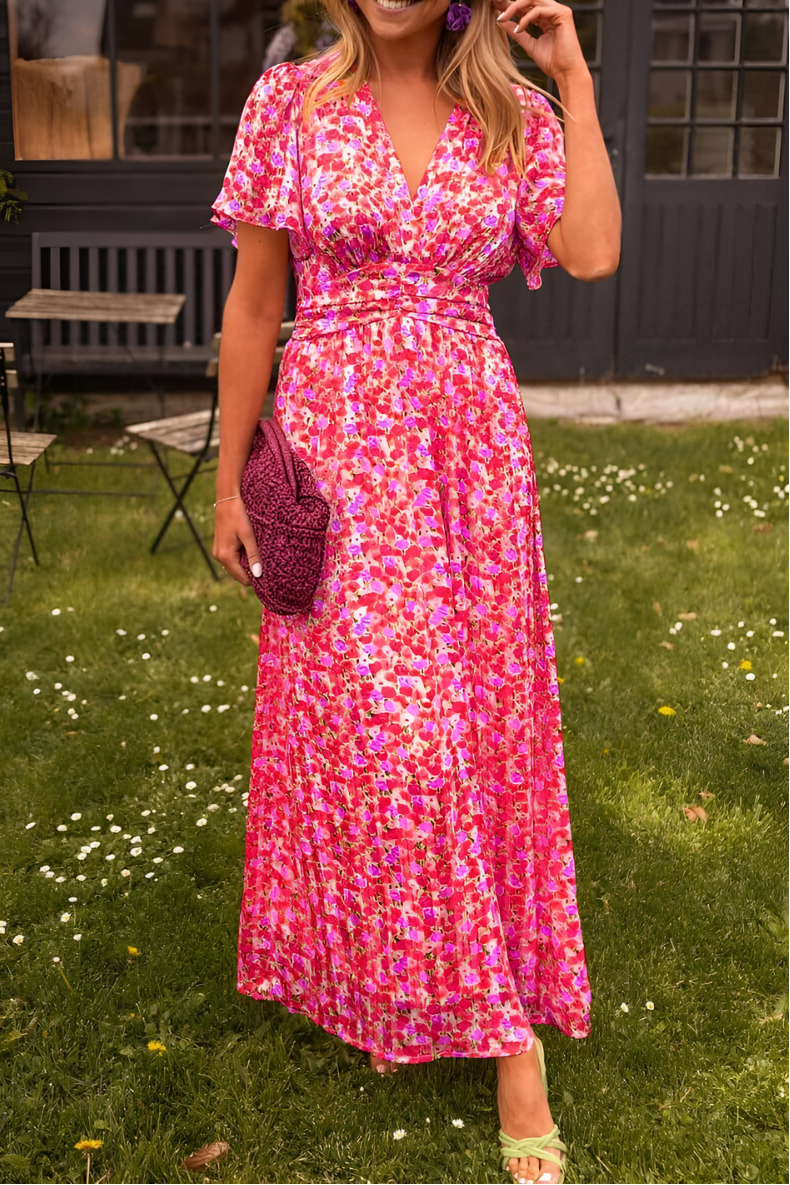 Floral Maxi Dress with V Neck for Women