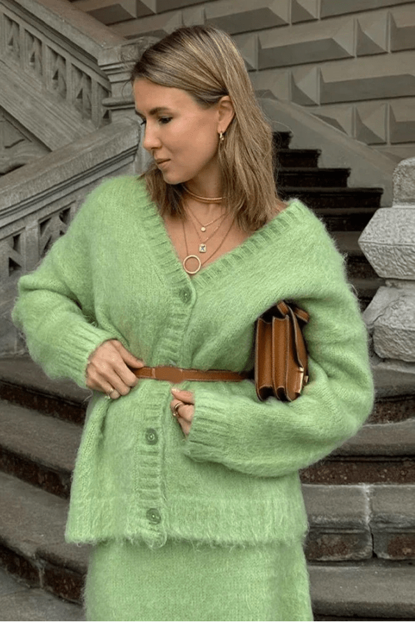 Women’s Knit Cardigan & Maxi Skirt Set – Elegant V-Neck Co-Ord Outfit