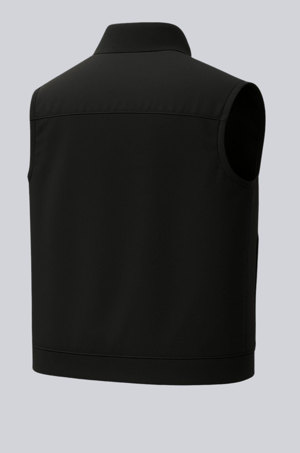 Men's Black Zip-Up Vest - Stand Collar & Pockets
