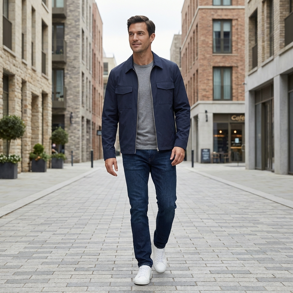 Men's Classic Collared Zip-Front Jacket - Regular Fit Casual Outerwear