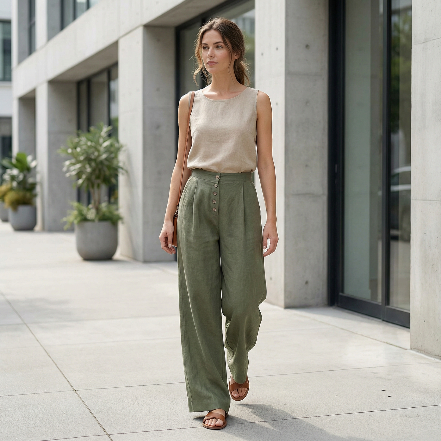 Elena High-Waist Button-Up Palazzo Pants for Women – Flowy Wide-Leg Fit