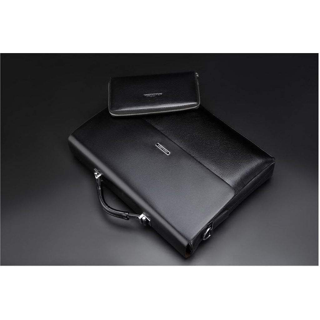 Mens Leather Briefcase - Slim Laptop Shoulder Bag Business Attache