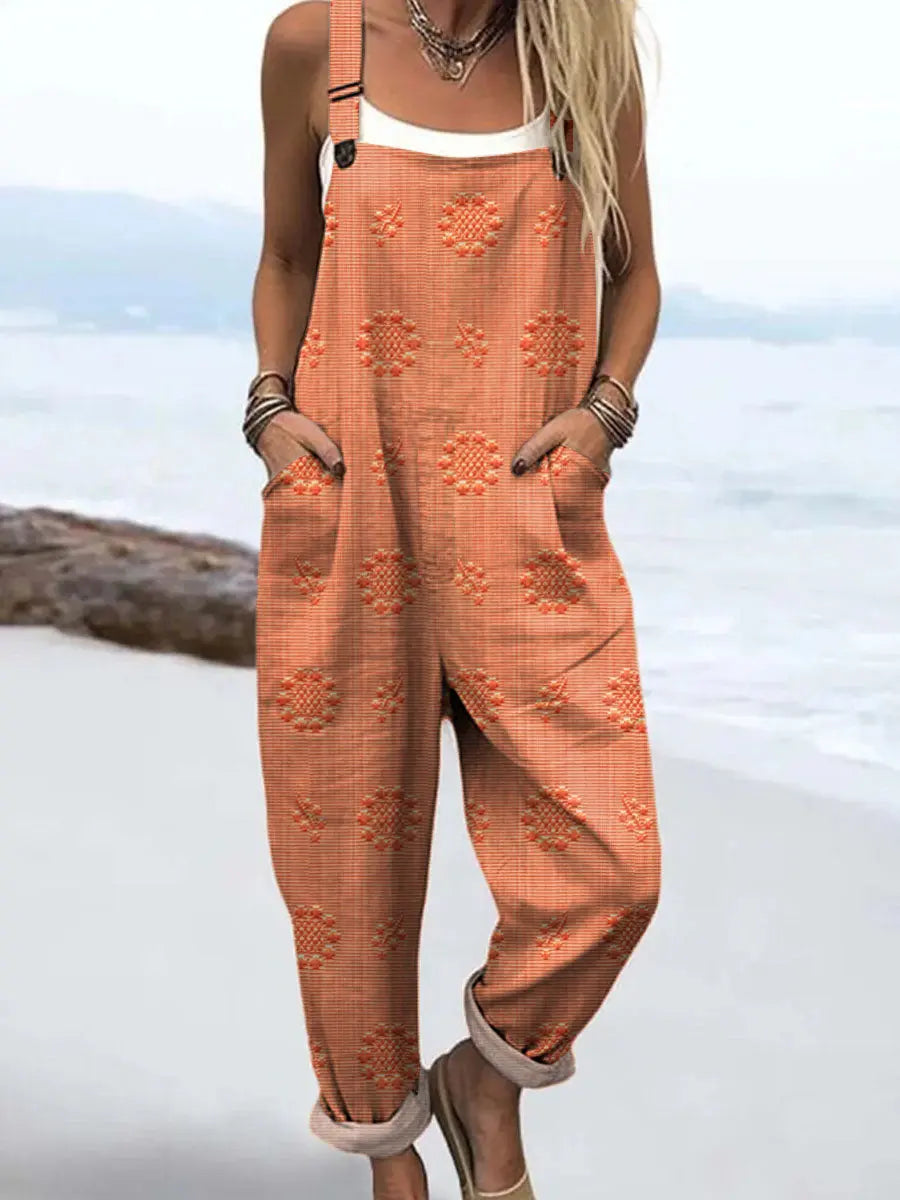 Women's Woven Floral Jumpsuit - Relaxed Wide Leg Summer Romper