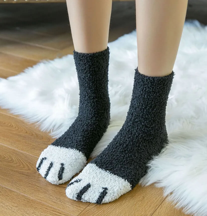 Women's Cat Paw Crew Socks with Embroidered Detail