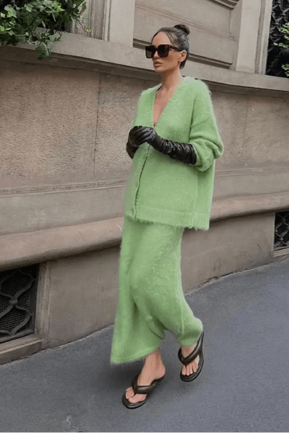 Women’s Knit Cardigan & Maxi Skirt Set – Elegant V-Neck Co-Ord Outfit
