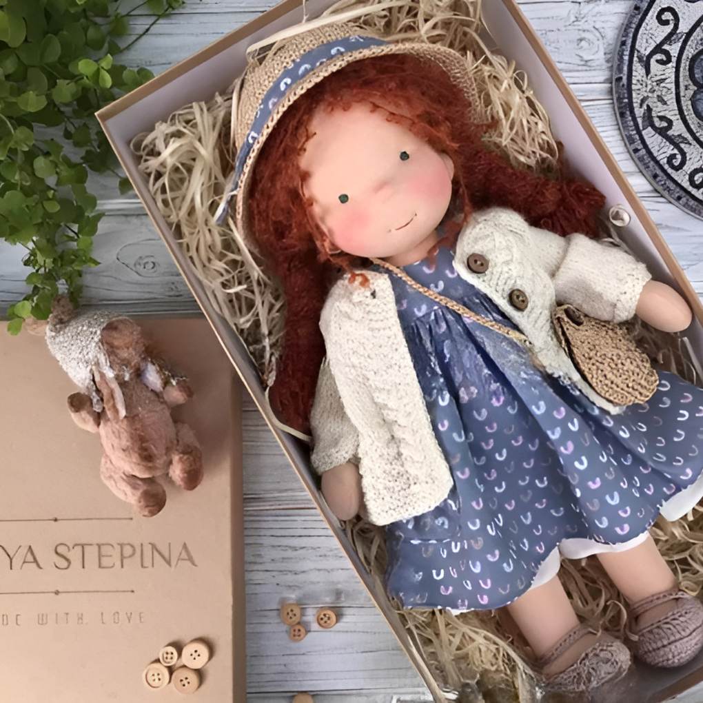 Handmade Waldorf Cuddly Doll - Soft Cotton Wool Toddler Plush