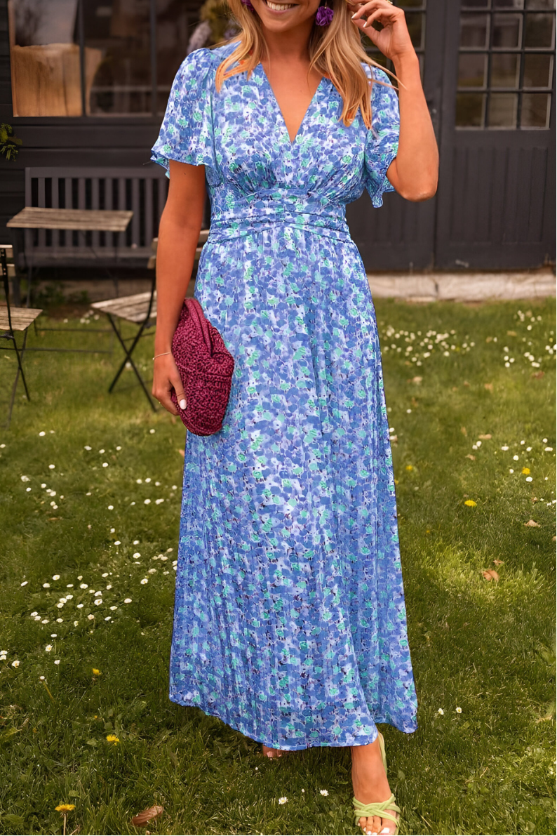 Floral Maxi Dress with V Neck for Women