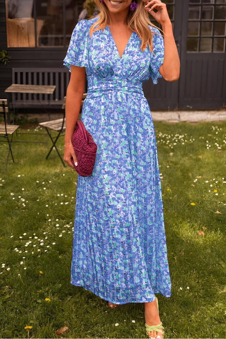 Women’s Floral Maxi Dress with V-Neck and Flowy Fit