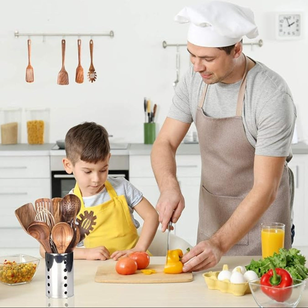 Minimalist Wooden Cooking Utensils Set – 7-Piece Non-Scratch Kitchen Tool Set
