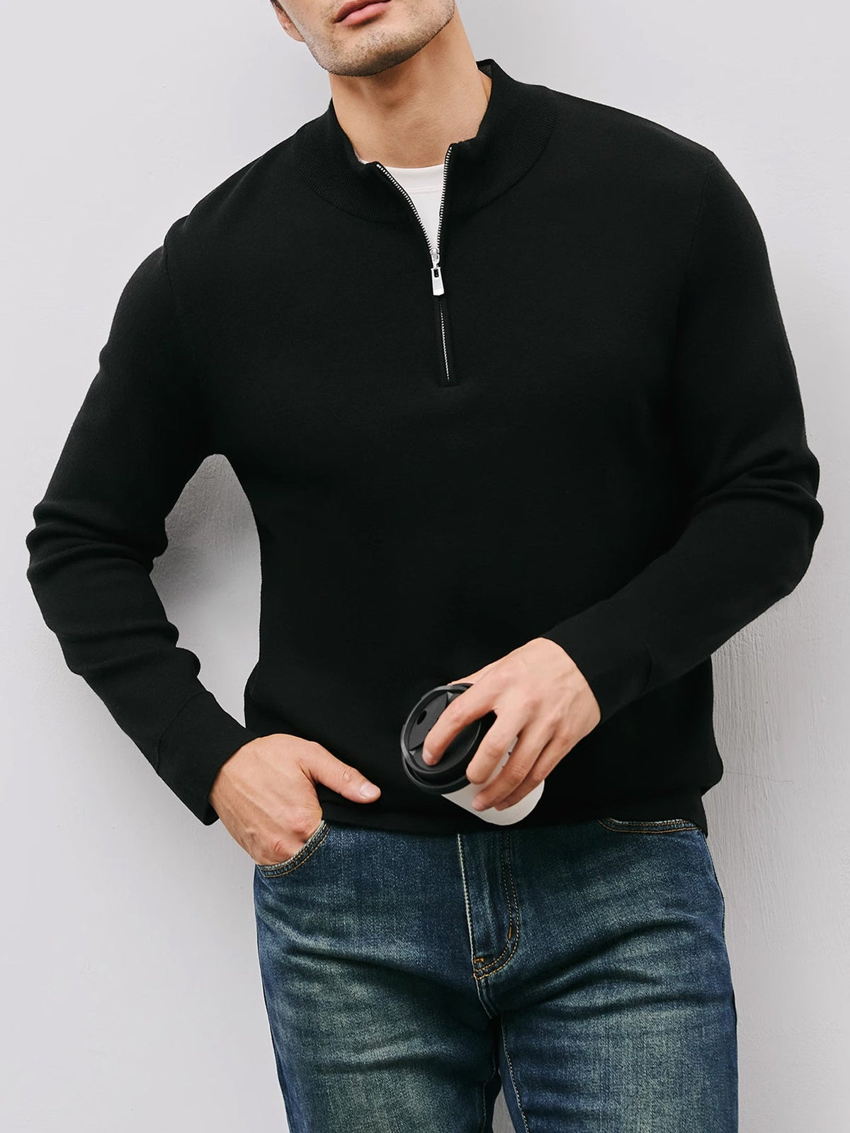 Men's Refined Quarter Zip Sweater Warm Stand Collar Knit Pullover